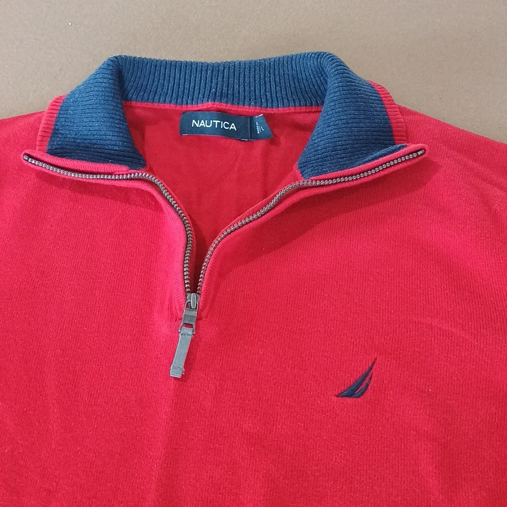 Nautica Men's Knit Sweater, Cotton Quarter-Zip Collar Red Size L